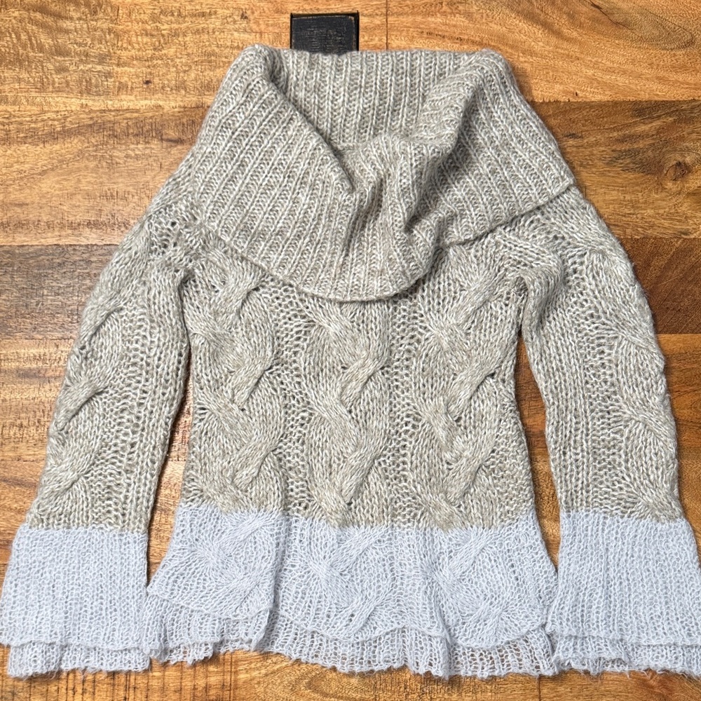 Anthropologie Sleeping on Snow whimsy off shoulder alpaca wool blend sweater